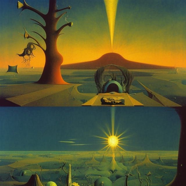 Apocalyptic Sunrise: Wasted Lands in Art Nouveau Style