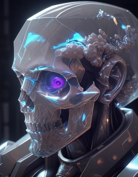 Futuristic Crystal Skull with Intricate Mech Details