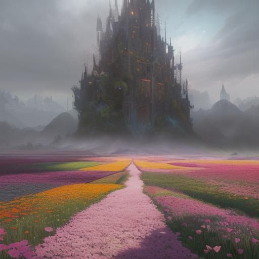 Pastel Flower Field: Detailed Matte Painting