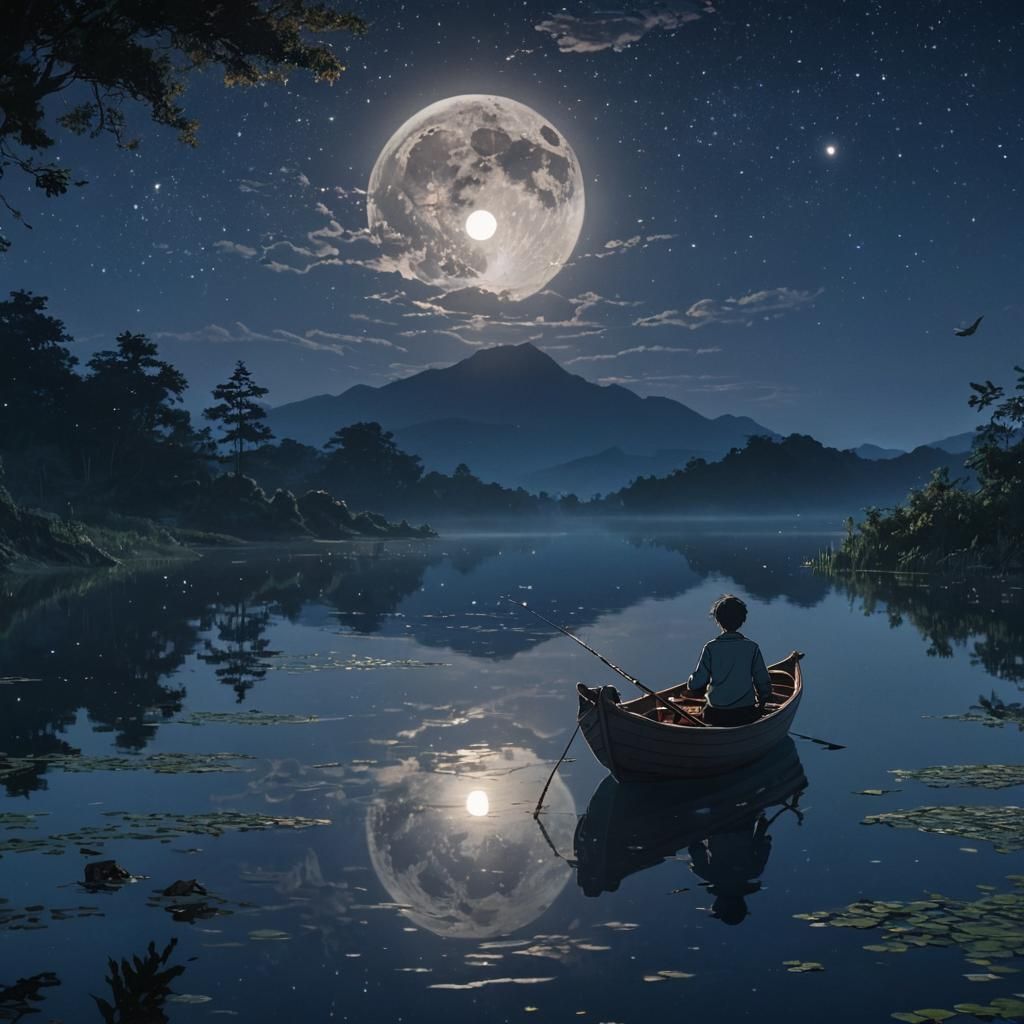 Magical Night Sailing Adventure in Anime Style