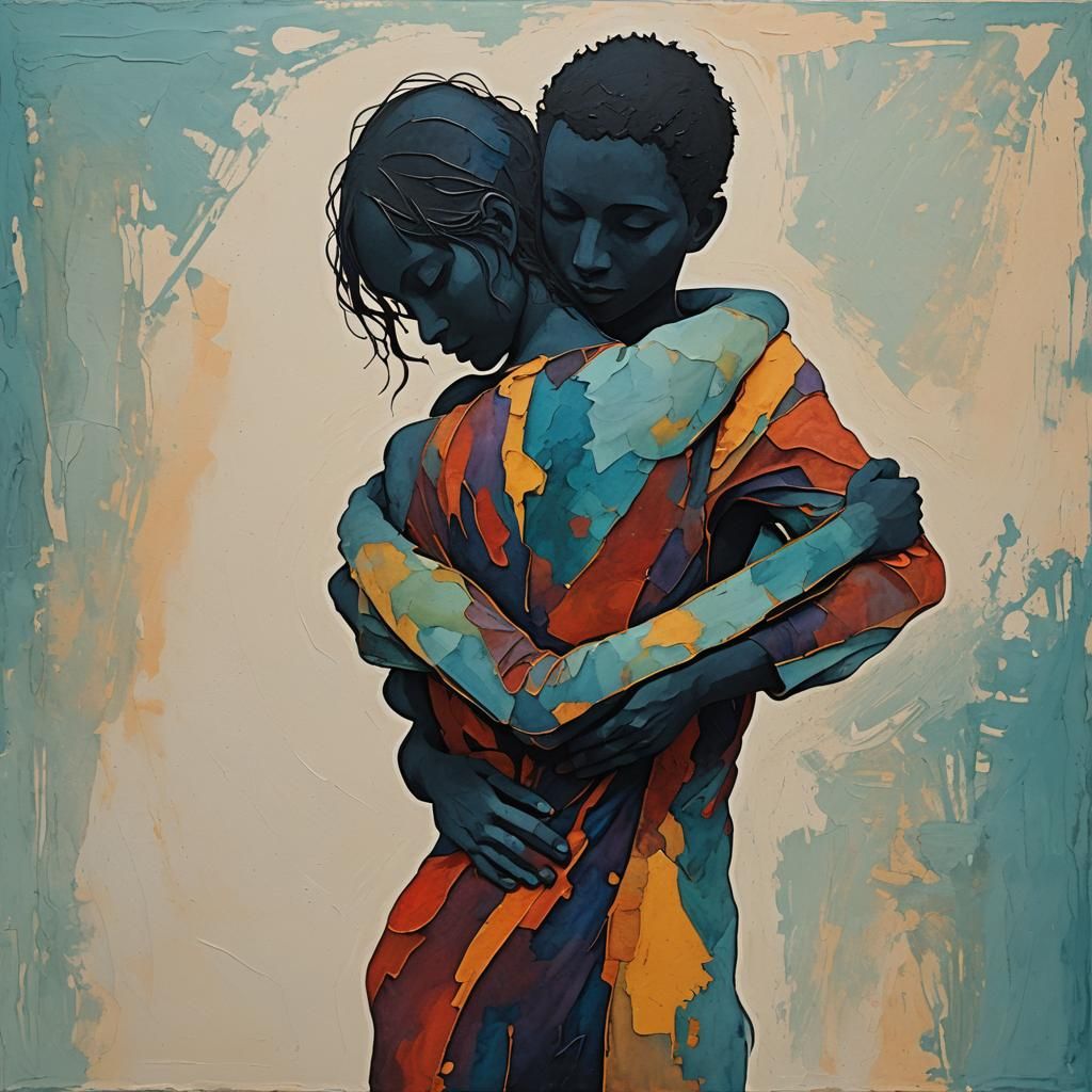 Silhouette of Self-Embrace: Abstract Art in Complementary Co...