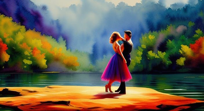 Watercolor Diorama of Iconic Dance Scene