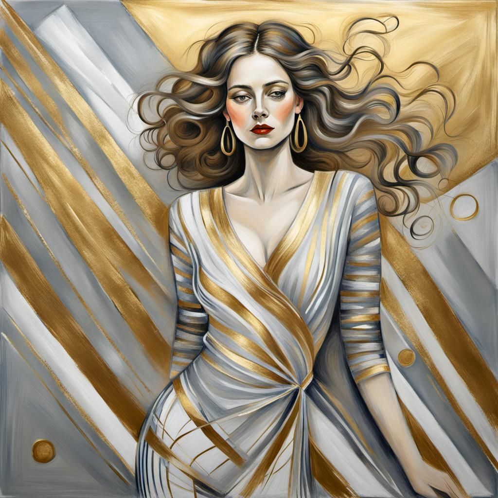 French Woman in Gold, Klimt-Inspired Expressionism