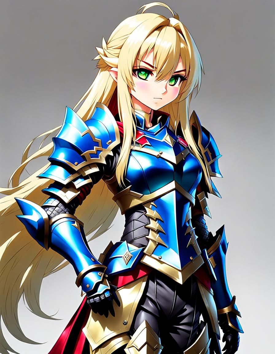long blonde hair, cute solo girl, dark monster_hunter_armor....