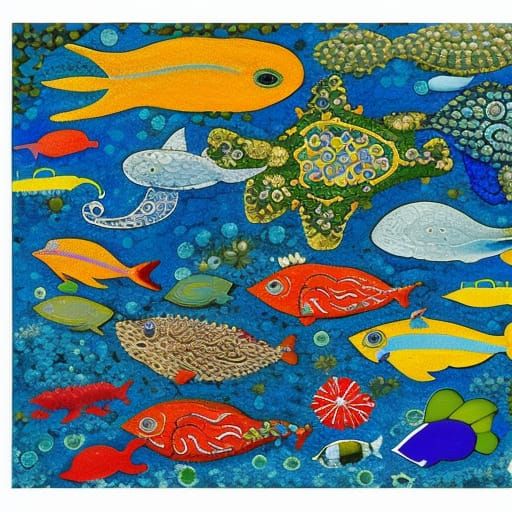 Underwater Election Mosaic in the Style of Miro and Chagall