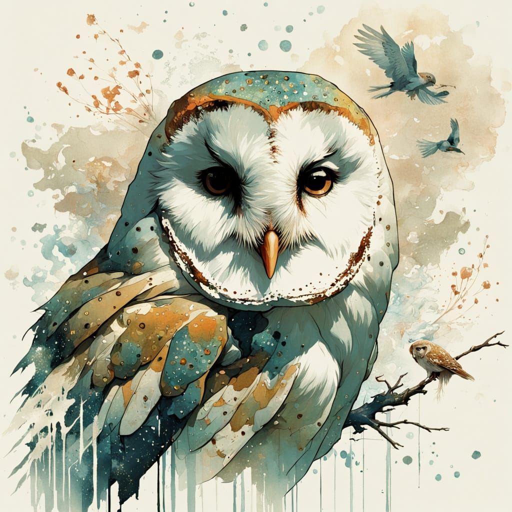 Barn Owl and Mouse in Soft Impressionist Style