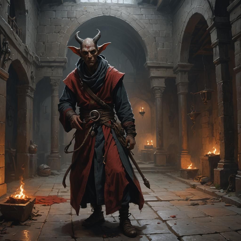 Slavic Tiefling Monk in Sinister Medieval Hospital