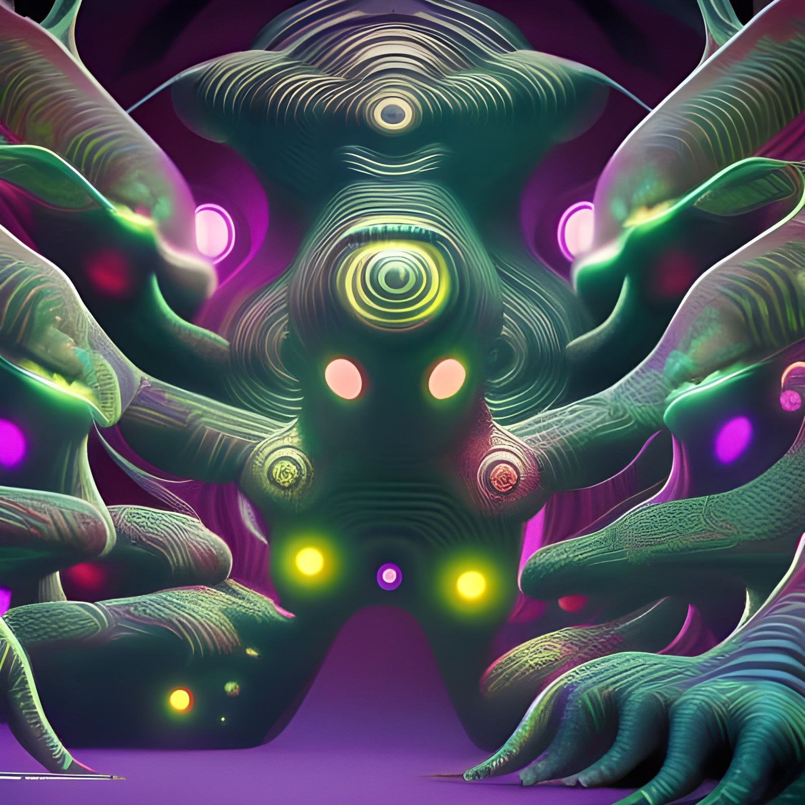 Bizarre Alien Creatures in Geometric Dark Fantasy