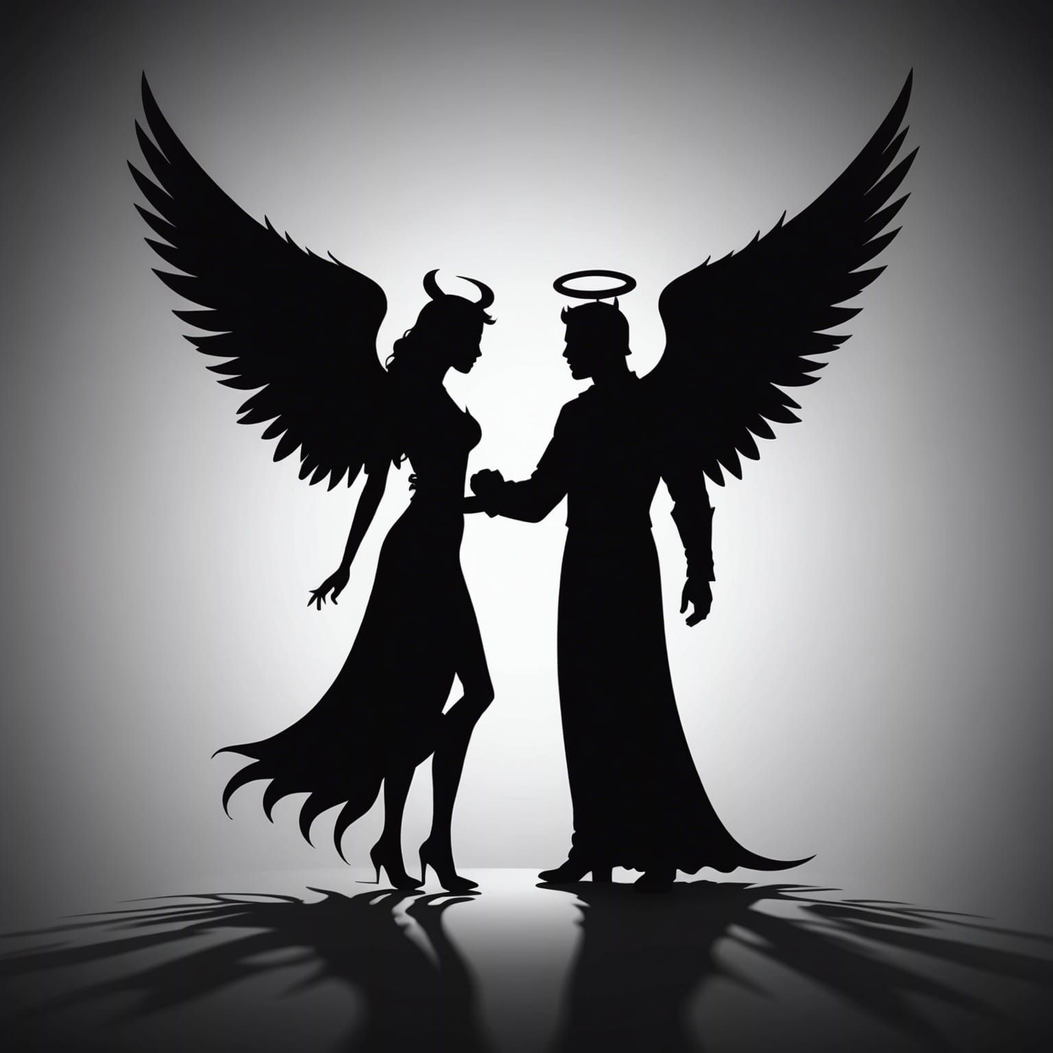 Silhouette of Devil Woman and Angel Man