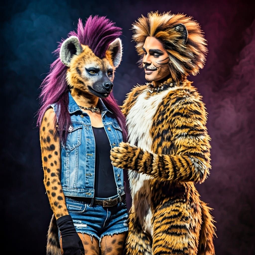Hyena and Rum Tum Tugger on Stage in Rembrandt Style