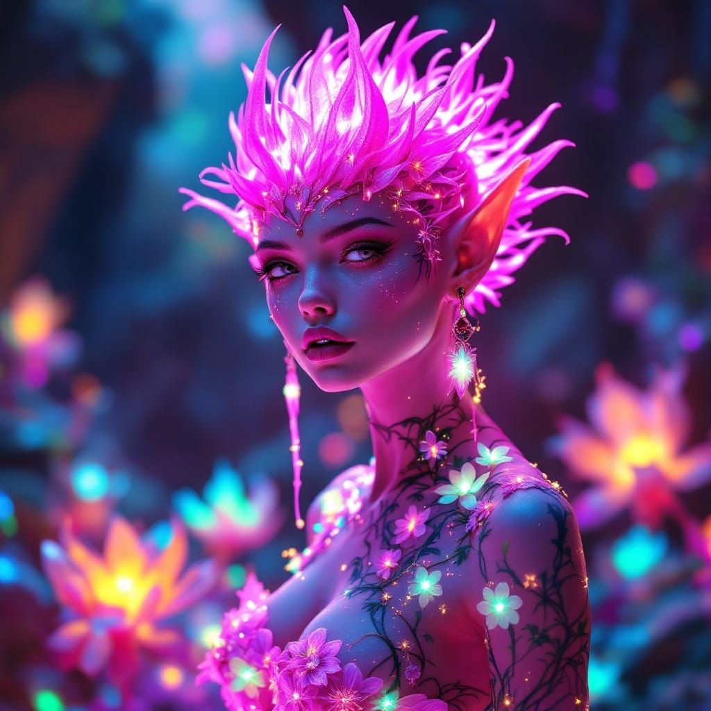 Electric Elf in Bioluminescent Alien World