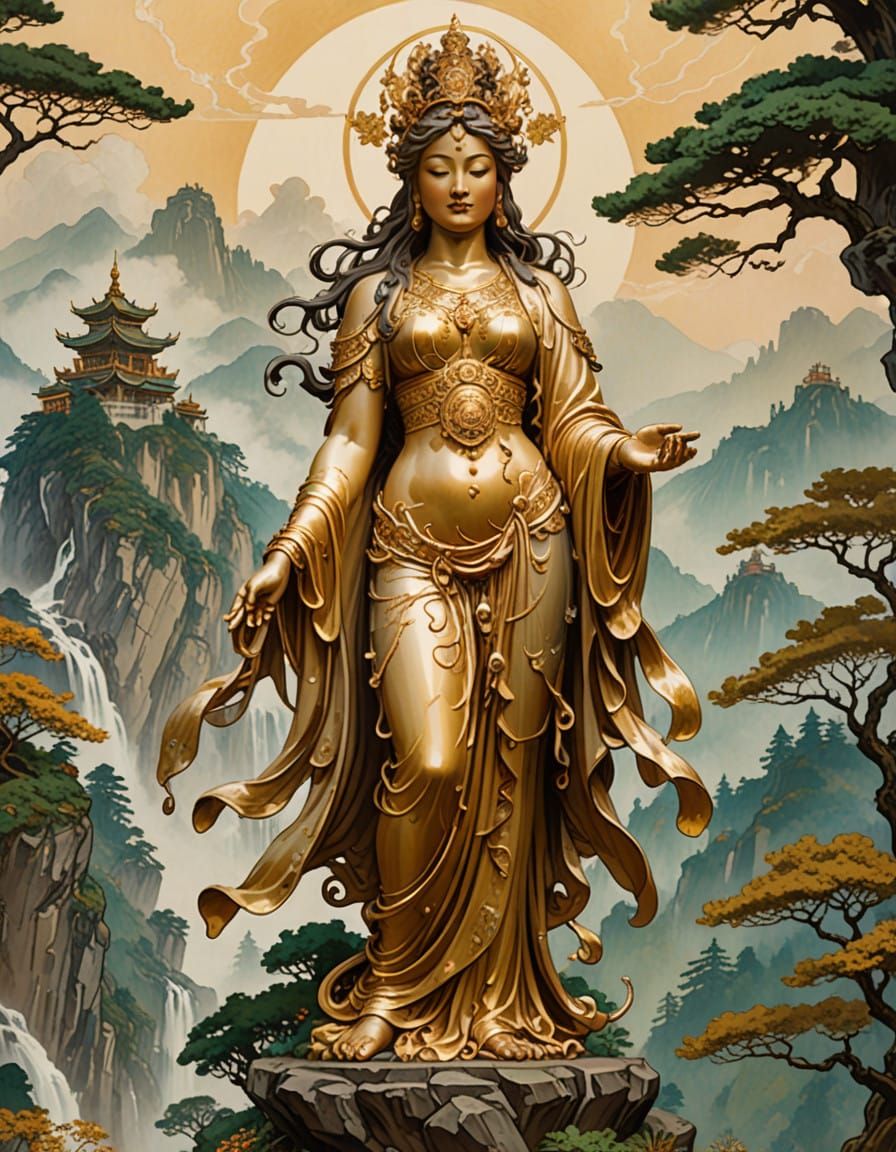 Serenely Standing Samantabhadra Statue on Golden Peak Emei S...