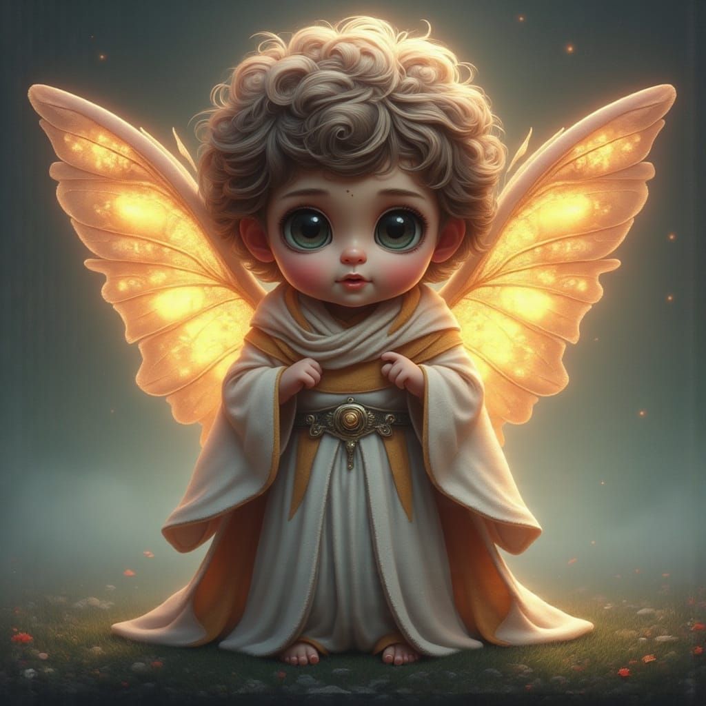 Cute Cherub Angel in Vibrant Spectral Robe
