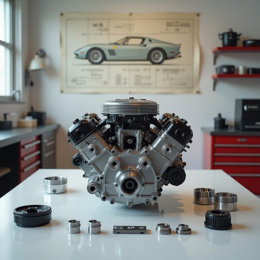 Disassembled Ferrari V12 Engine: Photorealistic Automotive S...