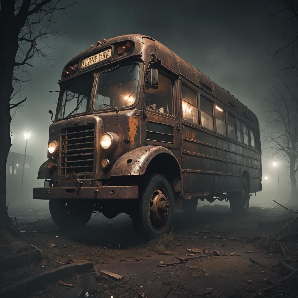 Eerie Gothic Horror Bus Concept Art