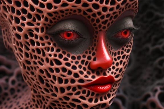 Red Coral Goth Woman as Hyperreal Portrait