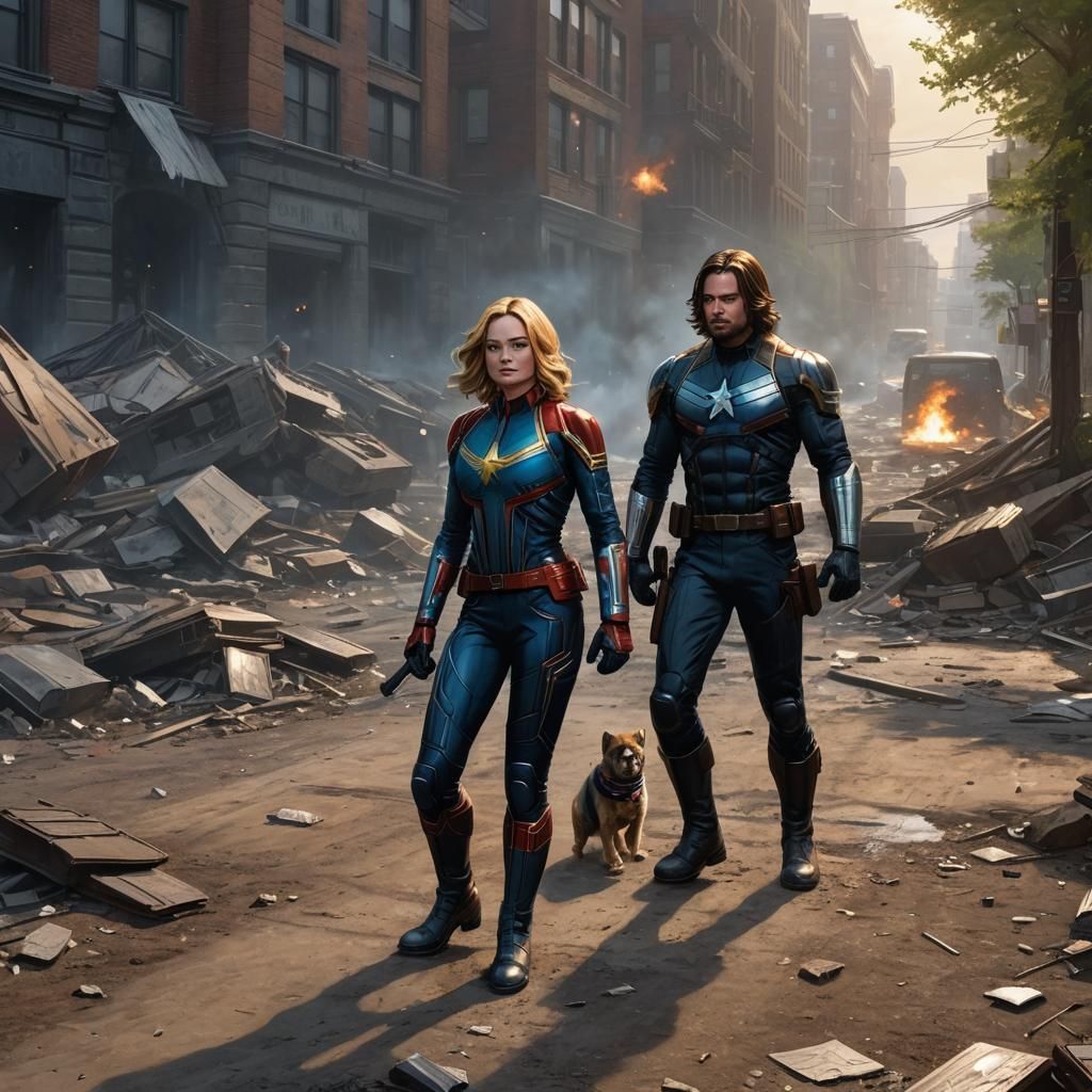 Captain Marvel and Winter Soldier Flirting, Comic Book Art