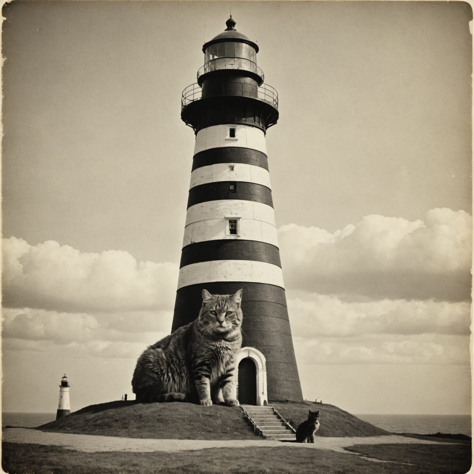 Cat Lighthouse in Grainy Old Photo Style