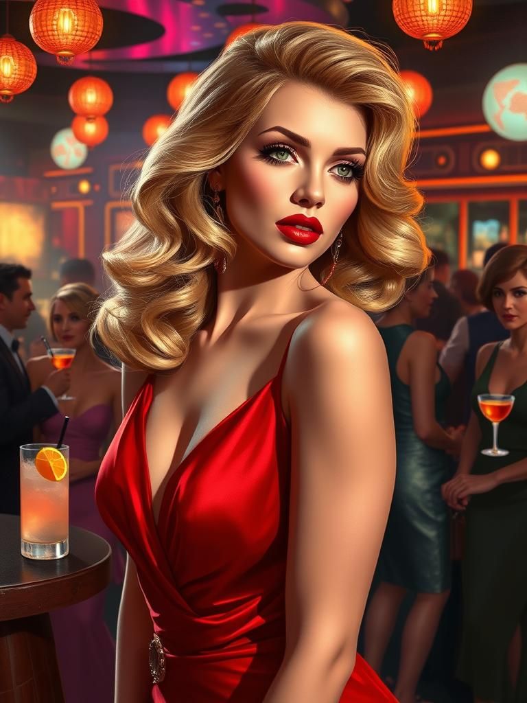 1960s Siren in Red Gown at Nightclub