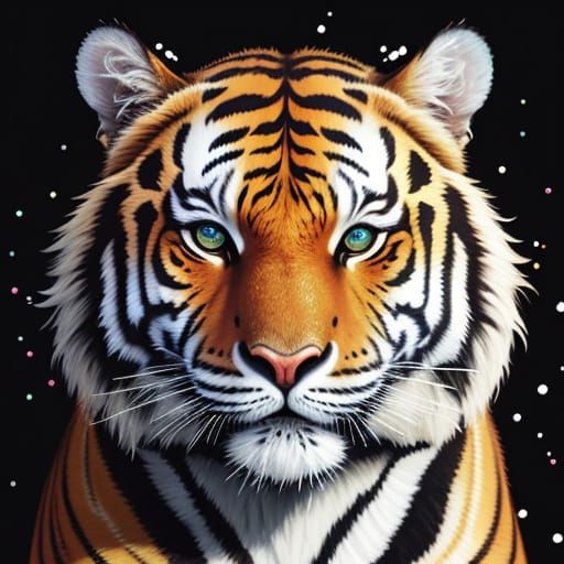 Surreal Tiger Portrait in Whimsical Gouache Art
