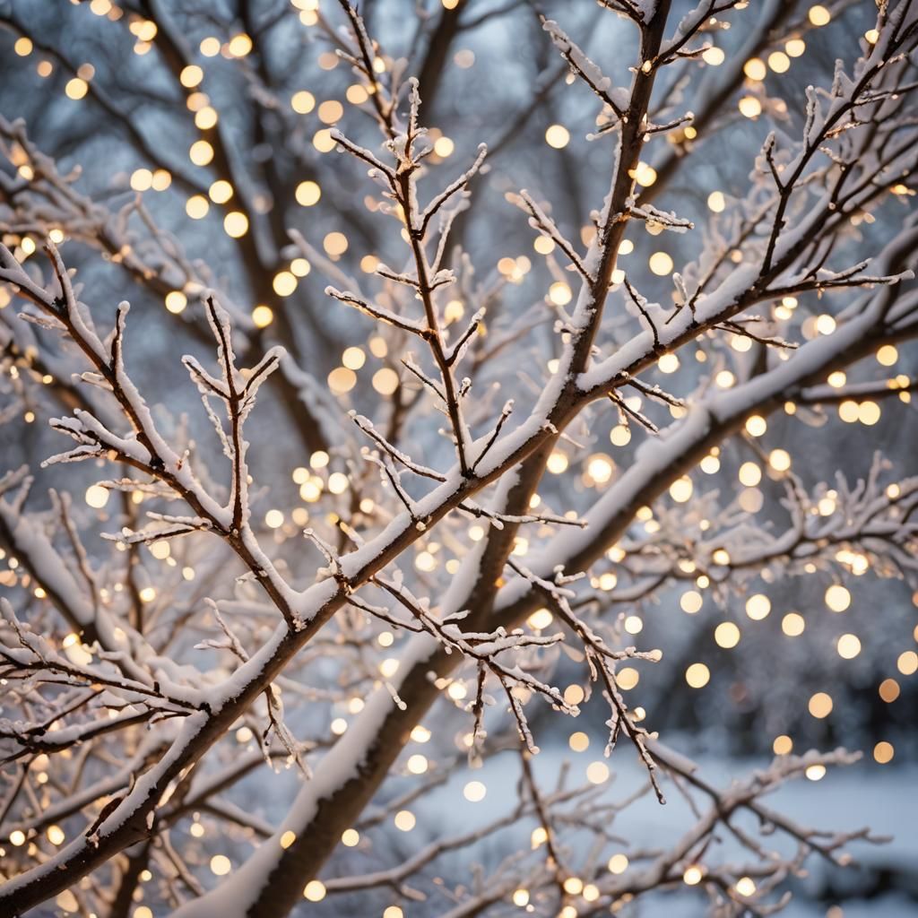 Twinkling Christmas Lights in Winter Wonderland