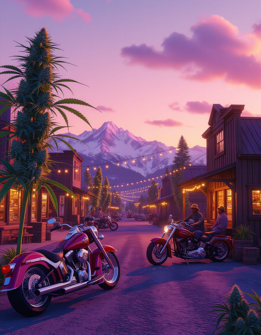 Miniature Montana Town with Marijuana Bud Trees