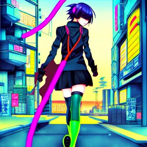 Cyberpunk Anime Princess in Tokyo Sunset