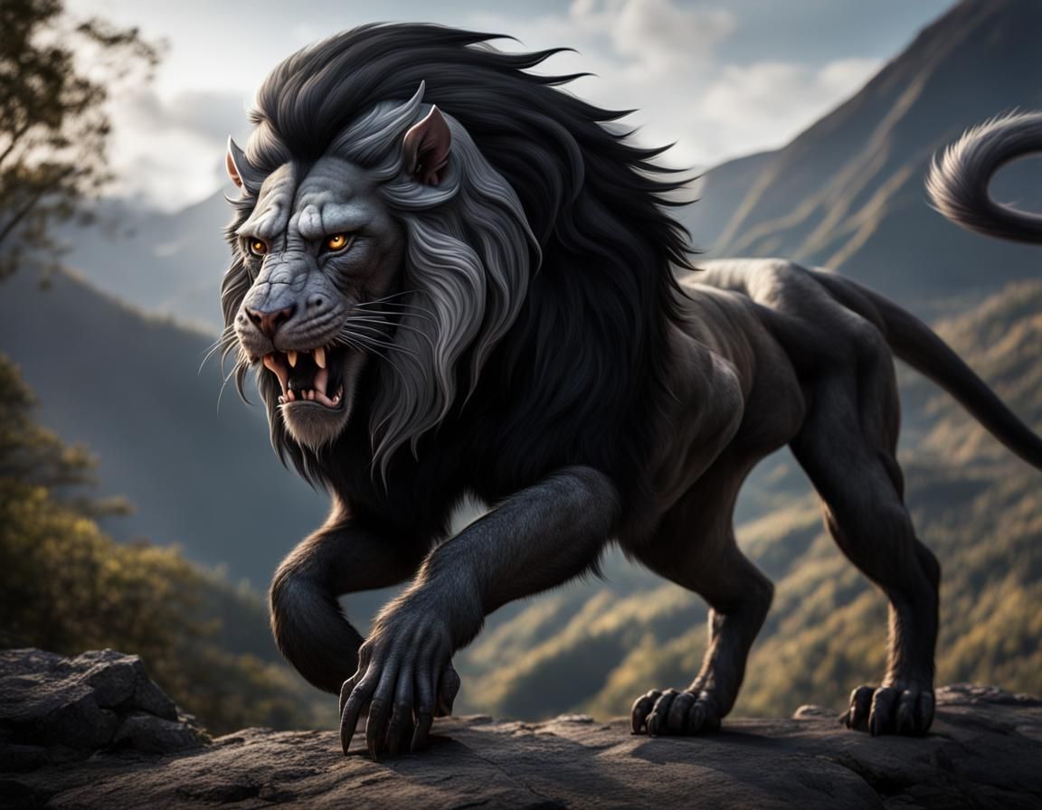 A Grey and black lion 4