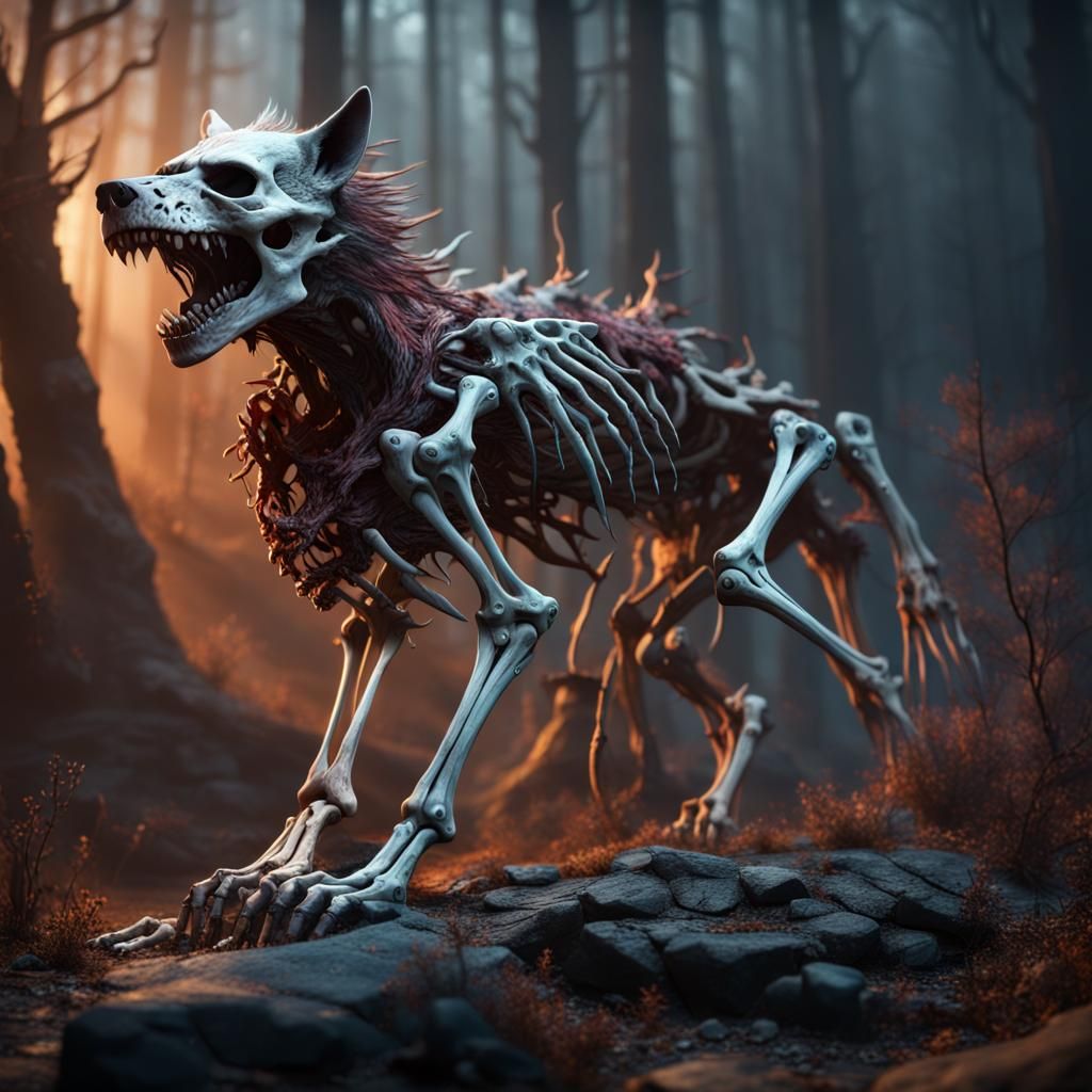 Detailed Rotting Skeleton Dire Wolf Fantasy Art