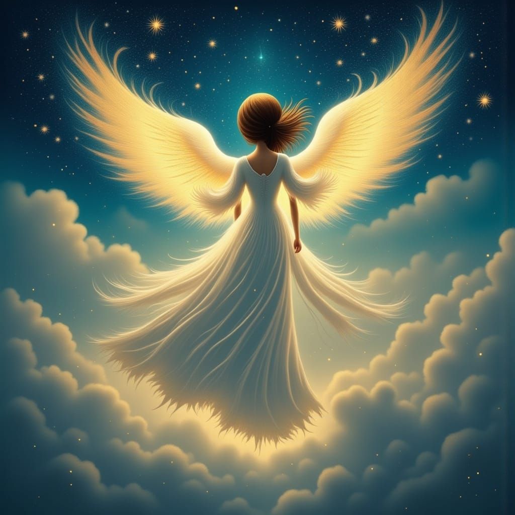 Majestic Christmas Angel Descends in Twilight Sky