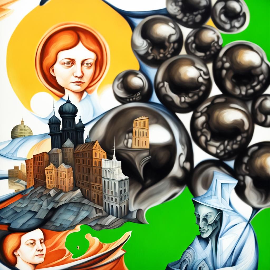 Distorted Cityscape Inspired by Escher and Giger