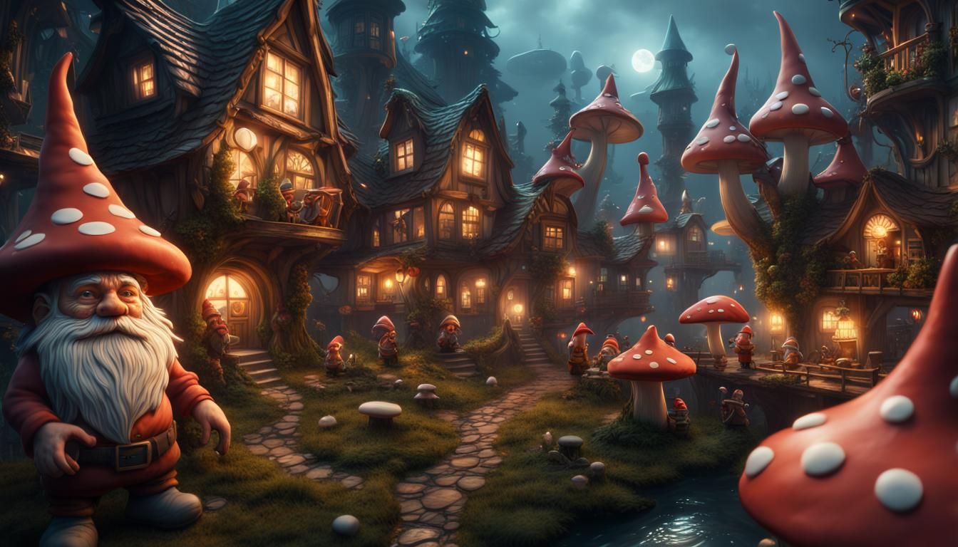 Gnome Village at Night: Fantasy Concept Art