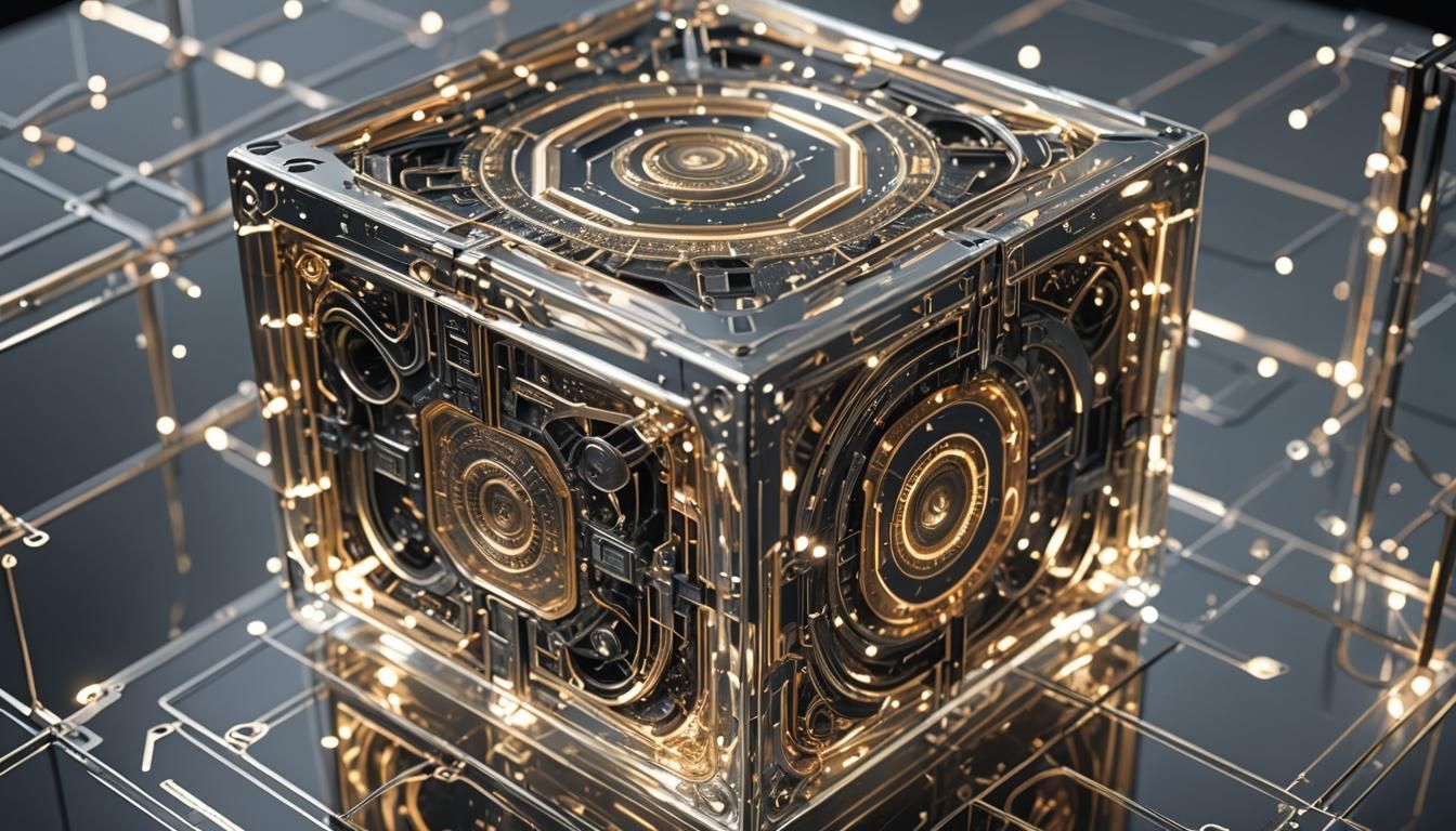 Futuristic Quantum Computer Cube with Pulsing Lights