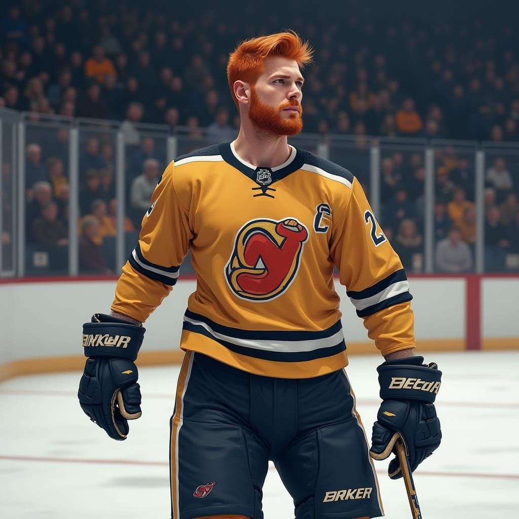 Hyper Realistic Hockey Athlete in Red Hair