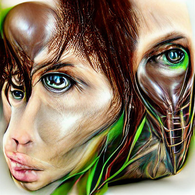 Hyperrealistic Alien-Human Hybrid with Green Eyes