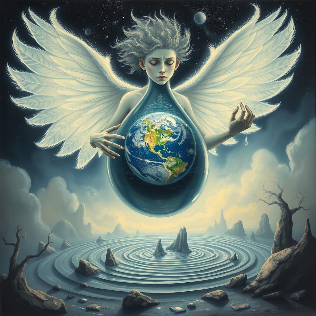 Surreal Astral Being Contemplates Fragile Earth