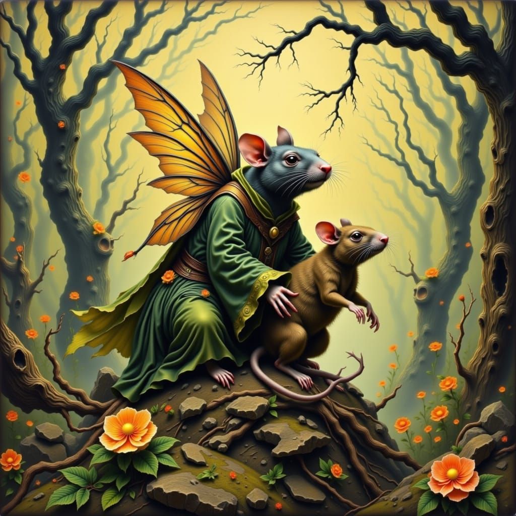 Fairy Riding a Rat: AI Generated Image