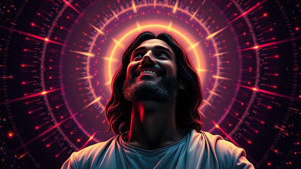 Radiant Jesus with Fractal Halo in Dark Fantasy Style