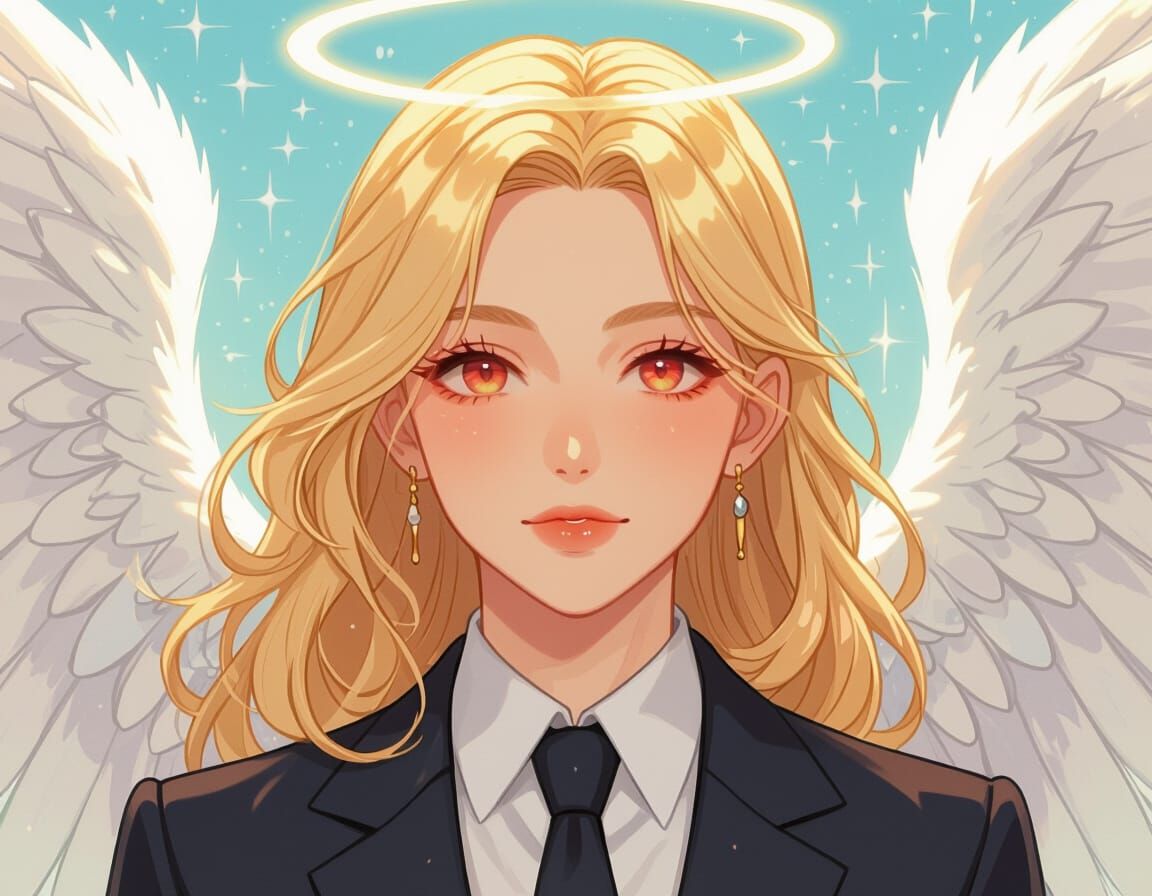 Anime Angel with White Wings and Halo
