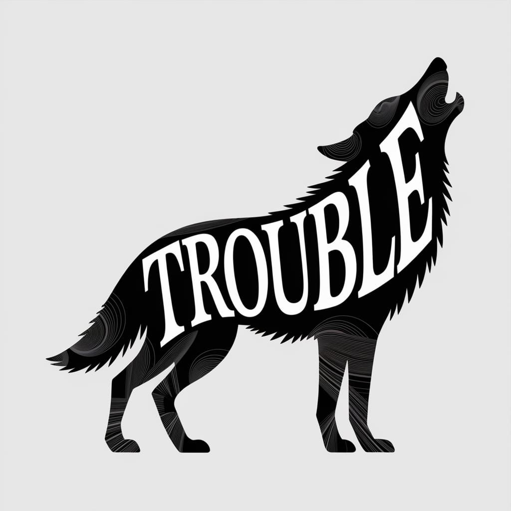 Wolf Silhouette Formed By "Trouble" Text