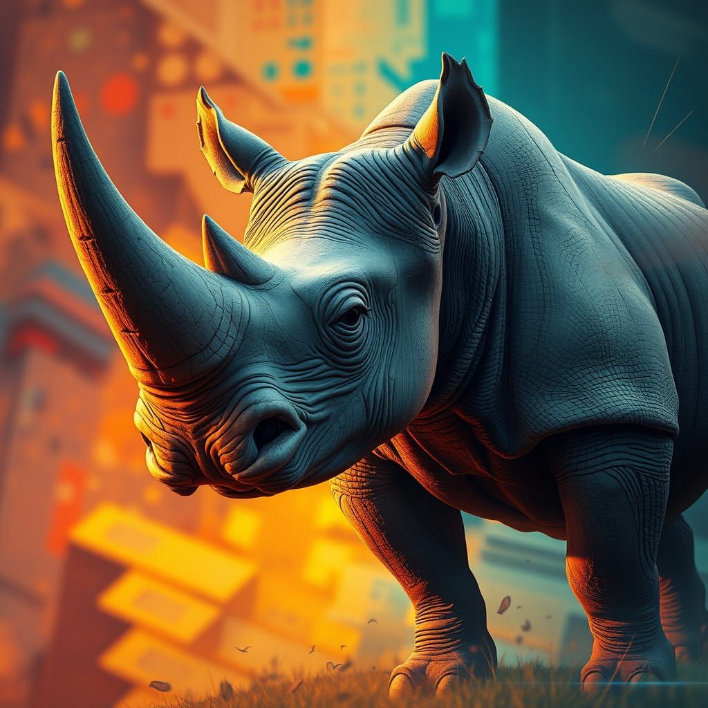 Vibrant Anime Rhino Concept Art