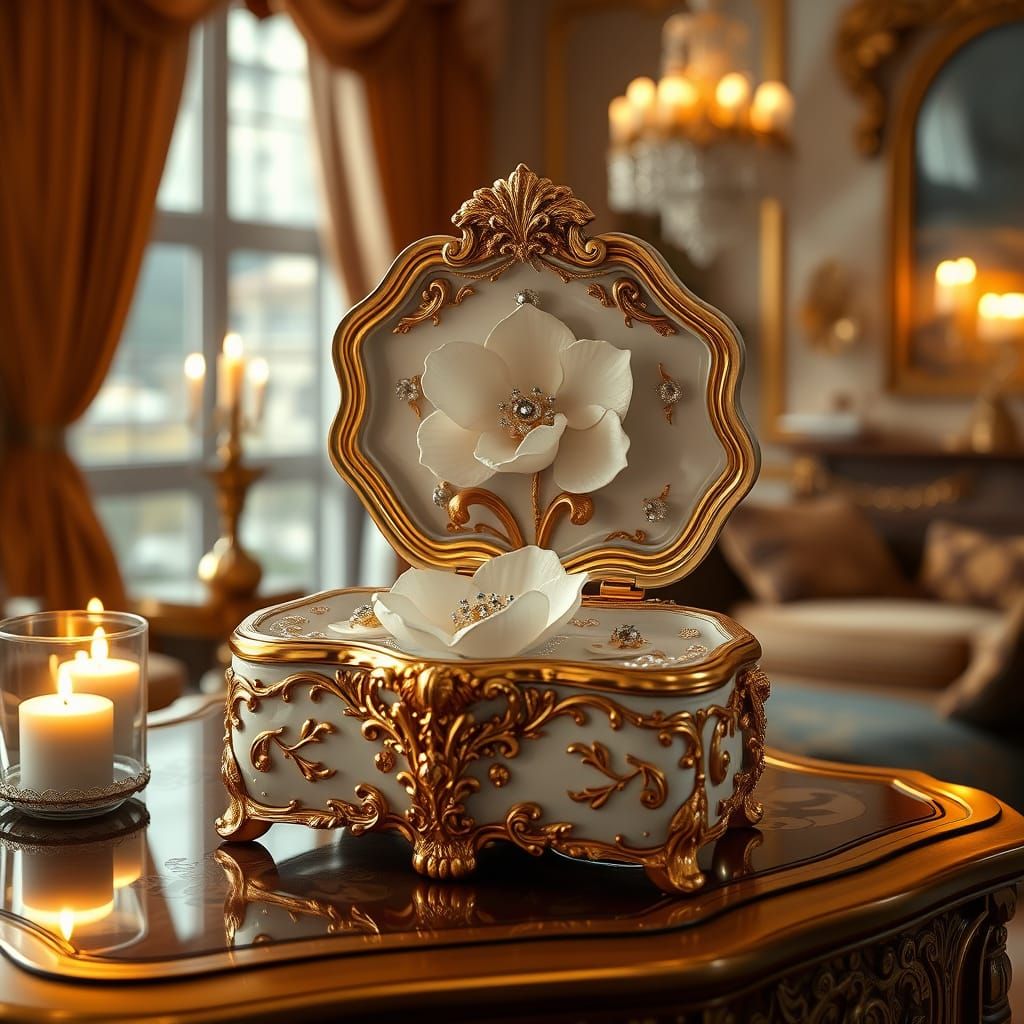 Rococo Porcelain Jewelry Box in Opulent Setting