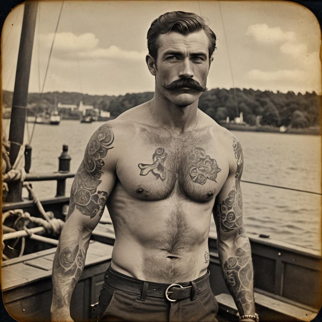 Muscled Sailor Pin-Up in Daguerreotype Style