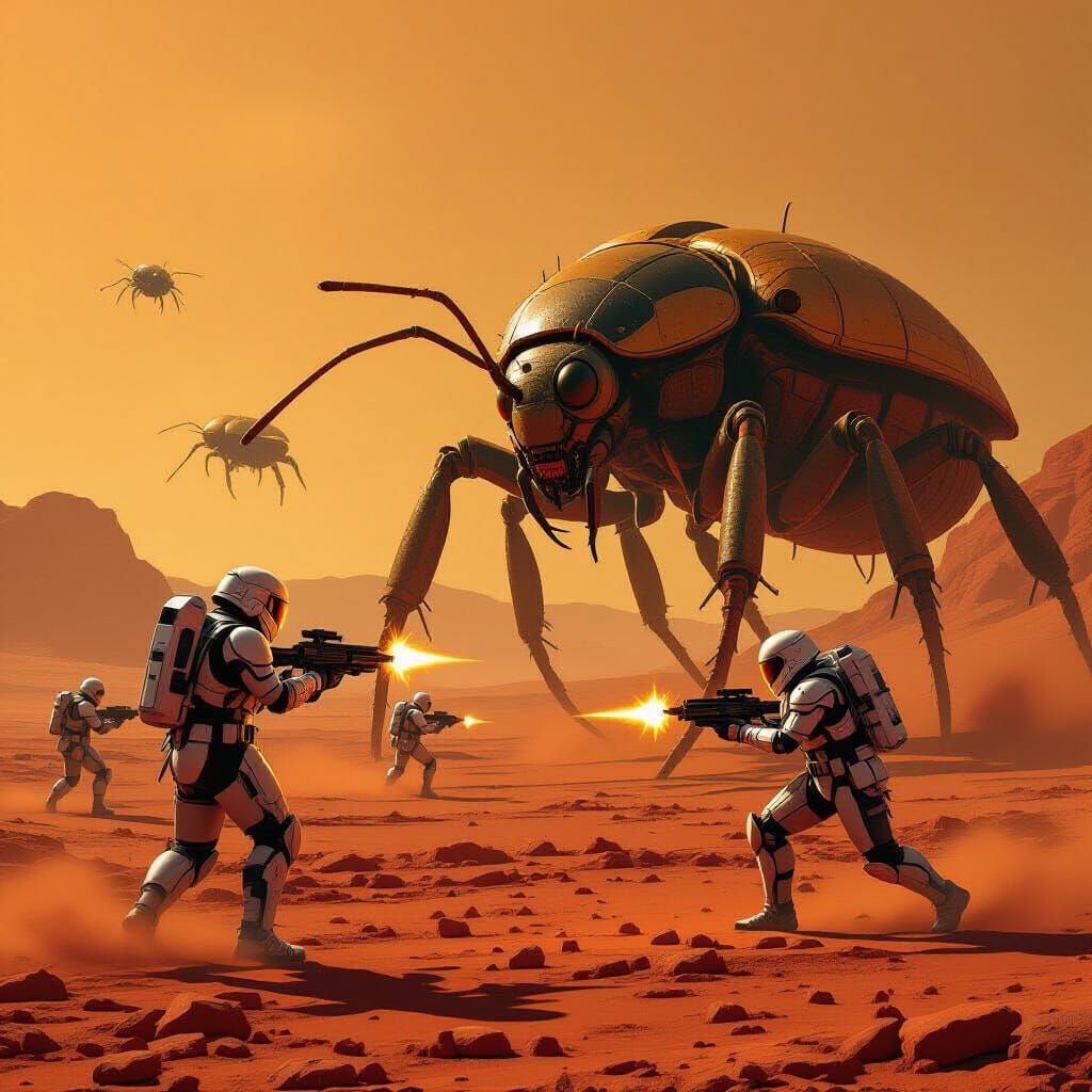 Space Troopers Fight Alien Bugs on Mars in Chiaroscuro