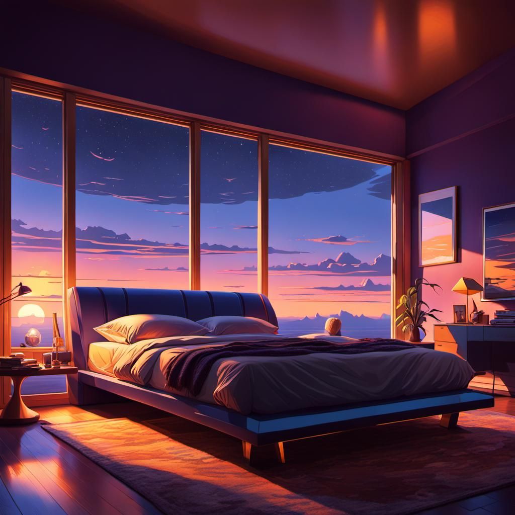 Bedroom Sunset: Concept Art in Mead Style
