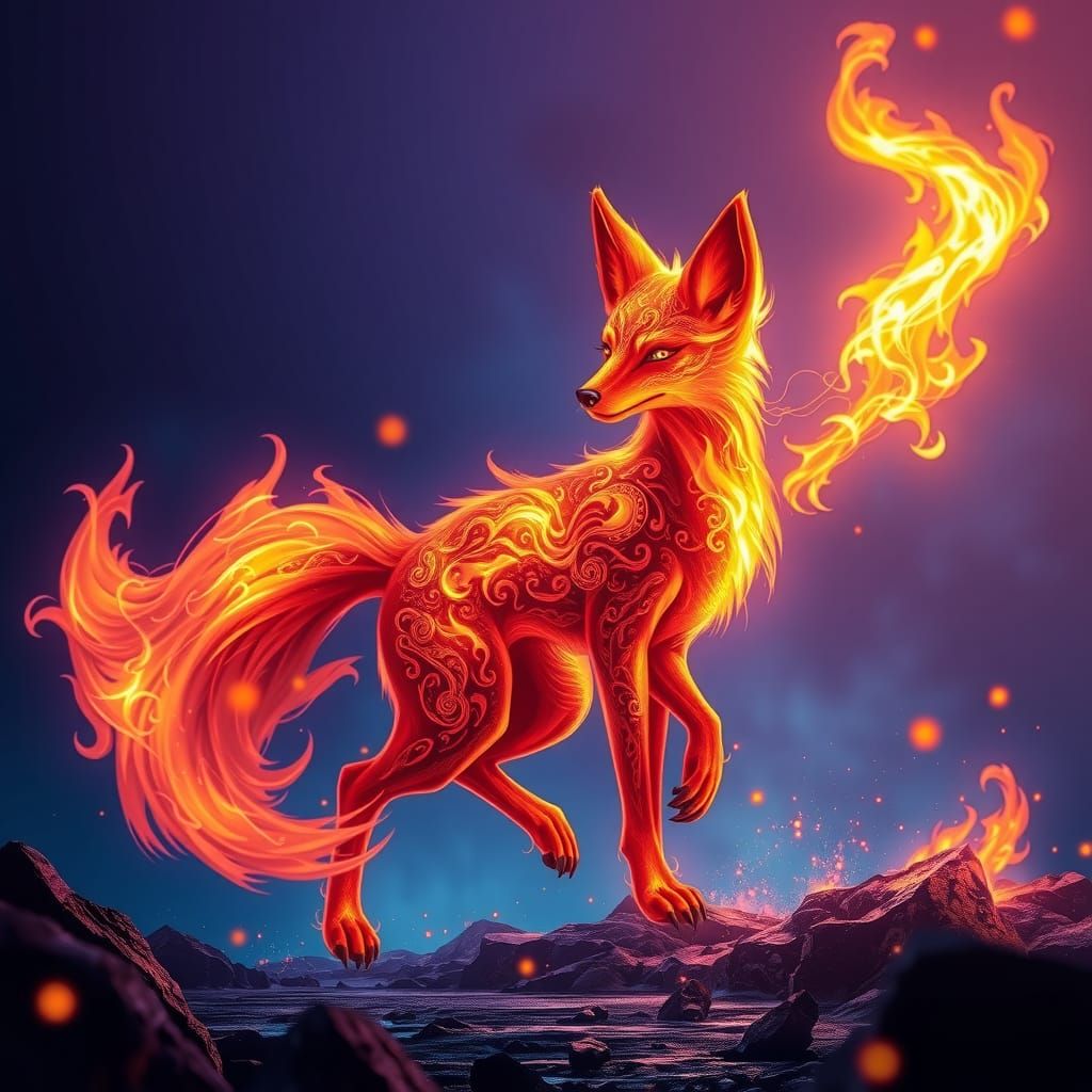 Blazing Fox Entity in Cinematic Matte Painting Style