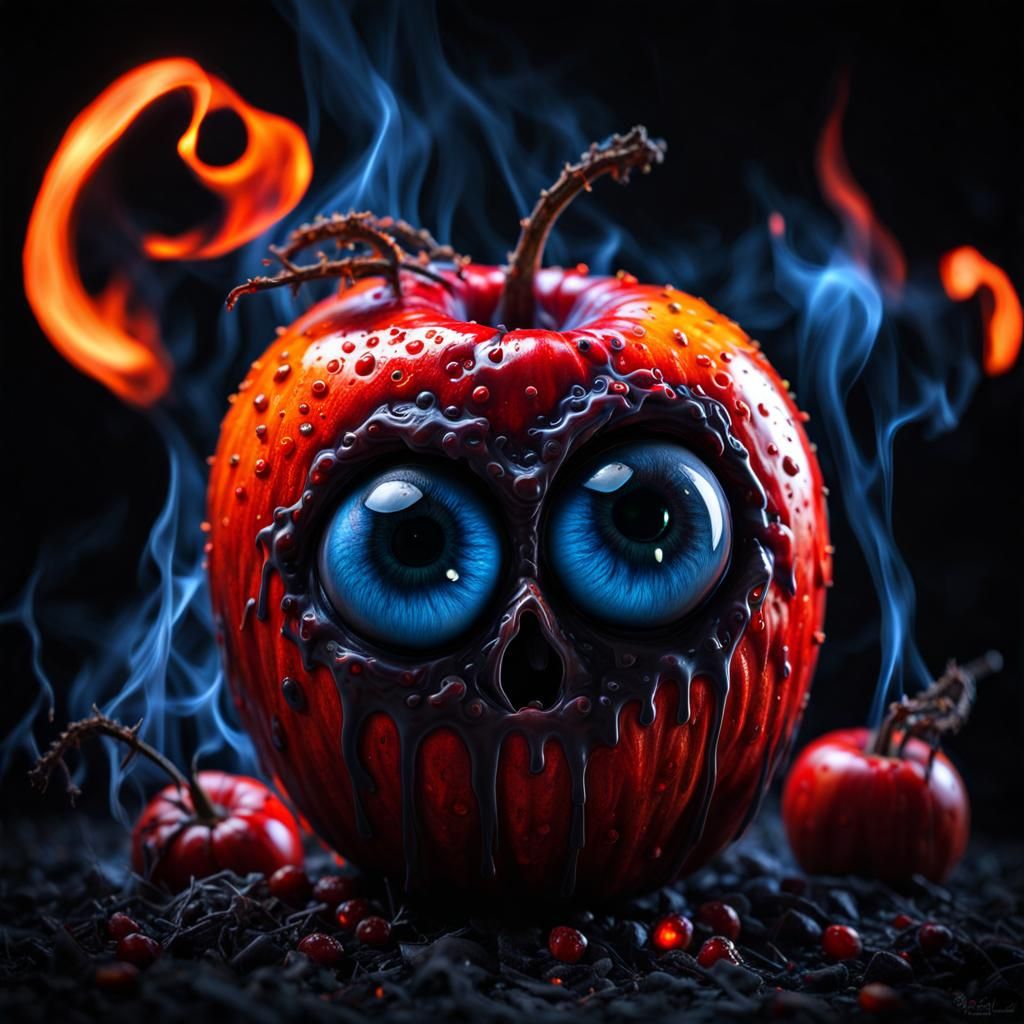 Hyperrealistic Zombie Fruit with Dripping Eyes