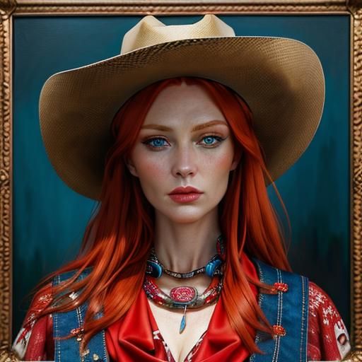 Redhead Cowgirl Portrait in Oil
