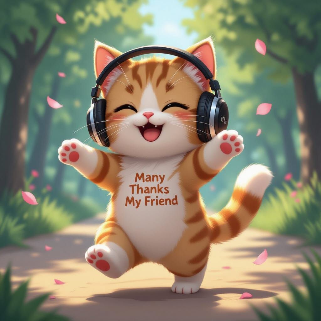 Cute Chibi Cat Dancing with Headphones