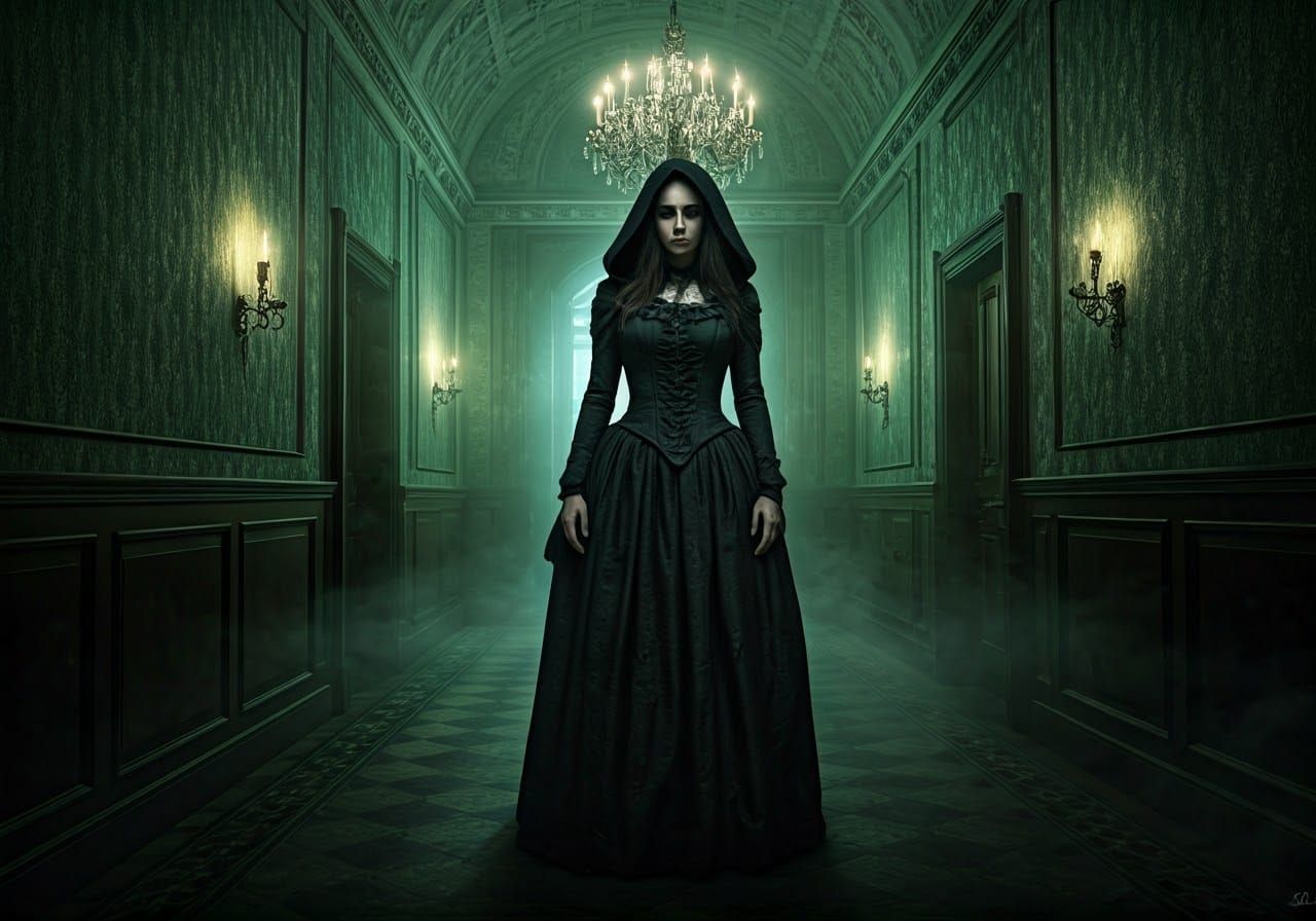 Eerie Woman in Abandoned Mansion: Gothic Horror